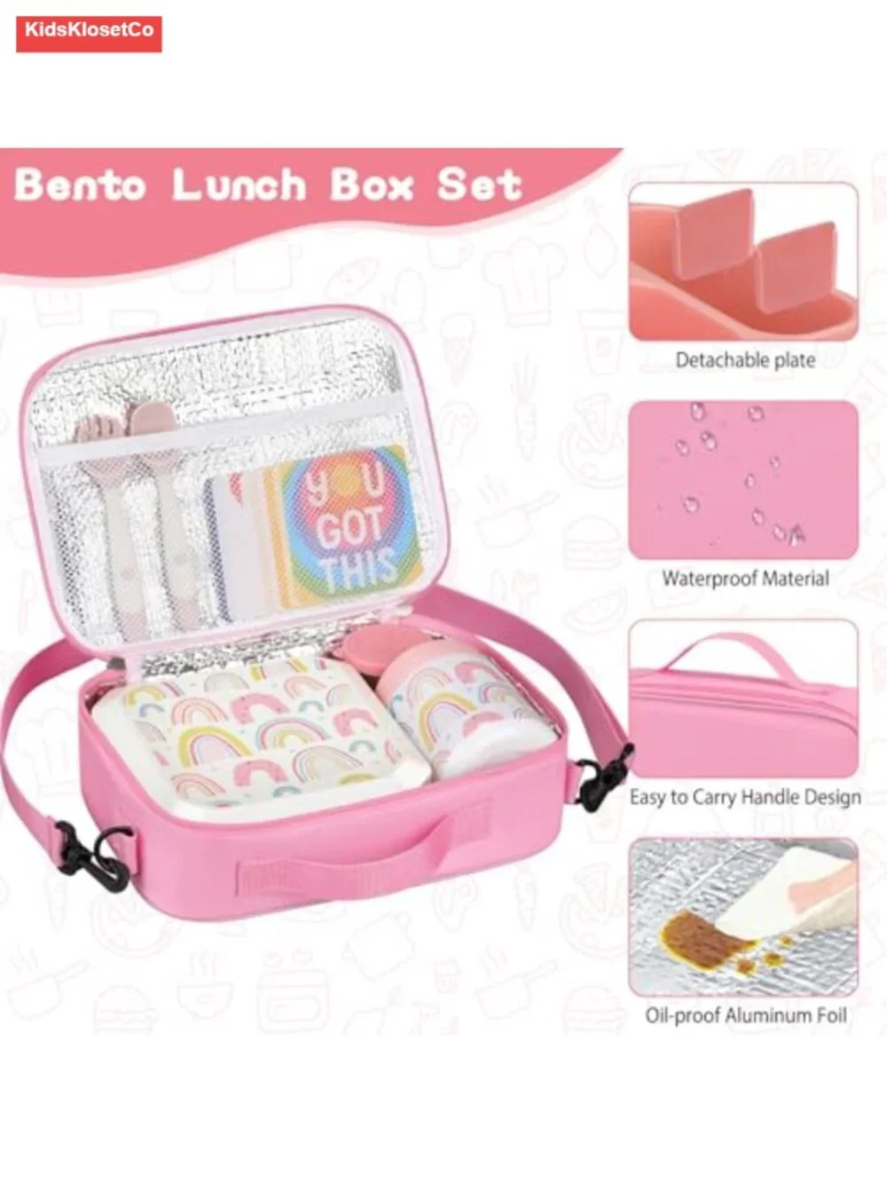 Kids Bento Lunch Box Set with 12oz Thermo Food Jar Leak-Proof Insulated Lunch